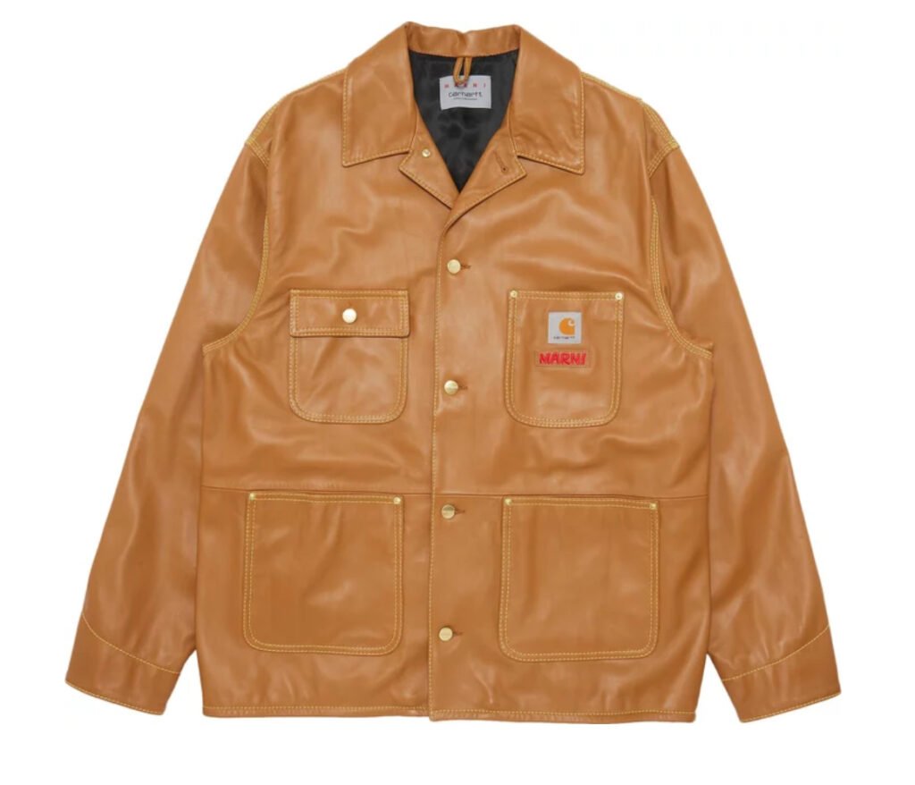 Marni x Carhartt WIP jacket in Earth of Siena, a workwear-luxury drift fashion magazine collab