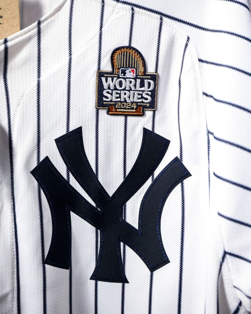 New York Yankees World Series jersey and cap with commemorative patches