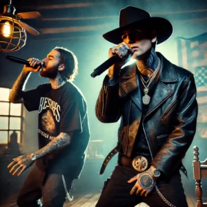 Yelawolf and Caskey performing “Bad News,” highlighting their southern rap style with gritty beats and dynamic energy