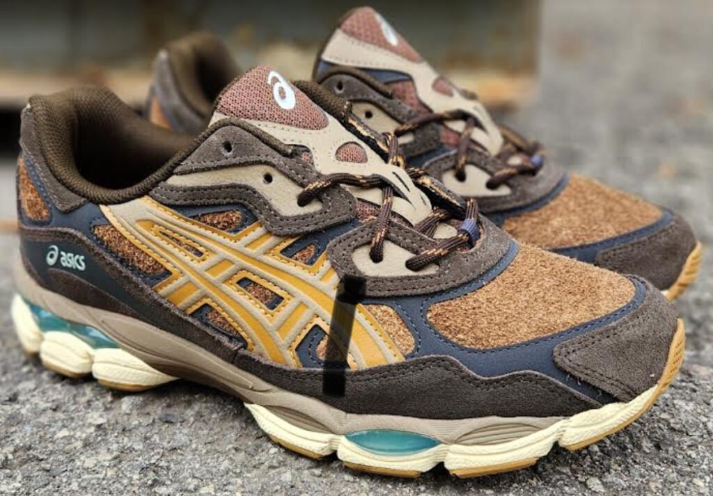 Gel NYC Brown Storm Tan Presidio sneaker showcasing a rugged design with earthy tones and premium materials.