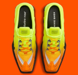 Martine Rose x Nike Shox MR4 Mule featuring bold design, vibrant colors, and gender-neutral aesthetics in a unique silhouette.