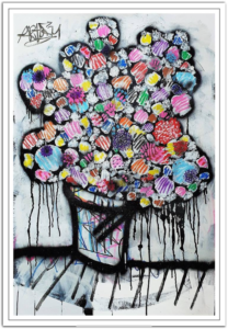 A dynamic piece from Mister Artsy’s Graffiti Edition, showcasing layered textures and bold colors inspired by urban life