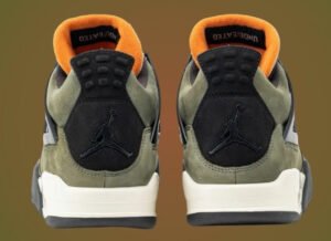 UNDEFEATED x Air Jordan 4 2025 featuring a military-inspired olive-green upper, orange accents, and premium detailing