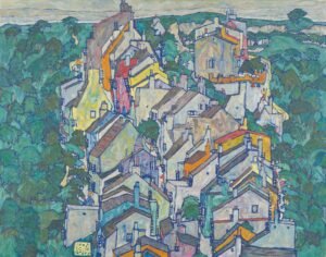 Egon Schiele’s Town among Greenery (The Old City III): A 1917 Expressionist painting depicting a vibrant urban landscape