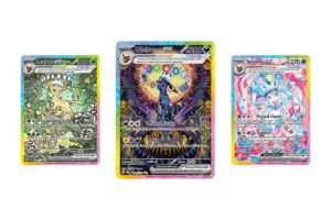 Pokémon TCG Prismatic Evolutions booster packs featuring Eevee and its evolutions, highlighting stunning new designs