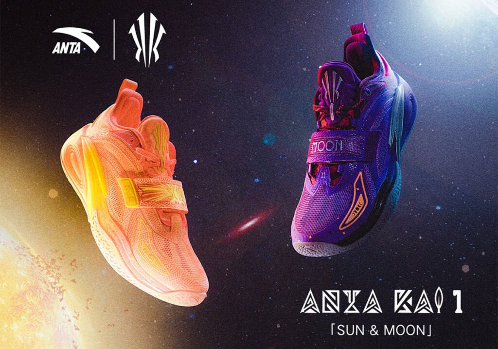 The ANTA KAI 1 Sun/Moon Pack featuring vibrant sun and cool moon colorways designed for all-day basketball performance