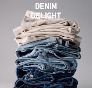 Model wearing UNIQLO SS25 jeans, showcasing modern design, comfort, and sustainability in a stylish outdoor setting