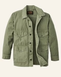 Filson Field Cruiser Jacket in military-inspired canvas, blending durability and style for outdoor and urban wear
