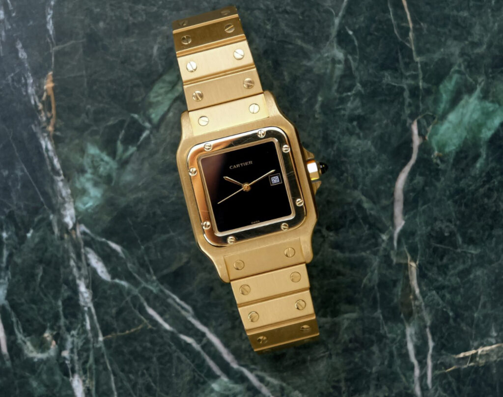 Ultra-rare Black Dial Cartier Santos 2960, a vintage gold timepiece with unmatched exclusivity and collectible appeal