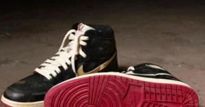 Nigel Sylvester’s Jordan Brand sneakers, inspired by BMX culture, featuring a bold, worn-in design with streetwear appeal