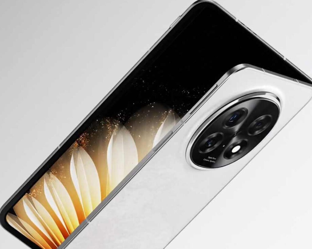 Oppo Find N5 foldable smartphone showcasing its ultra-thin design and seamless hinge mechanism in an unfolded position