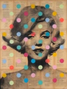 One of Dane Shue's Marilyn Monroe paintings, featuring vibrant colors and a distinct pop art style