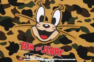 BAPE x Tom and Jerry limited edition collection, featuring unique graphics blending camo print with beloved animated duo on t-shirts, hoodies, and more