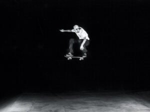 Heath Kirchart taking a brutal slam while attempting a high-stakes trick, embodying resilience and fearless skateboarding