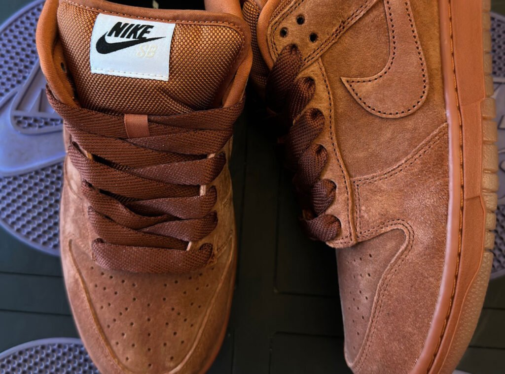 Nike SB Dunk Pro B “Cinnamon” sneaker featuring brown suede, burnt orange accents, and a gum rubber outsole