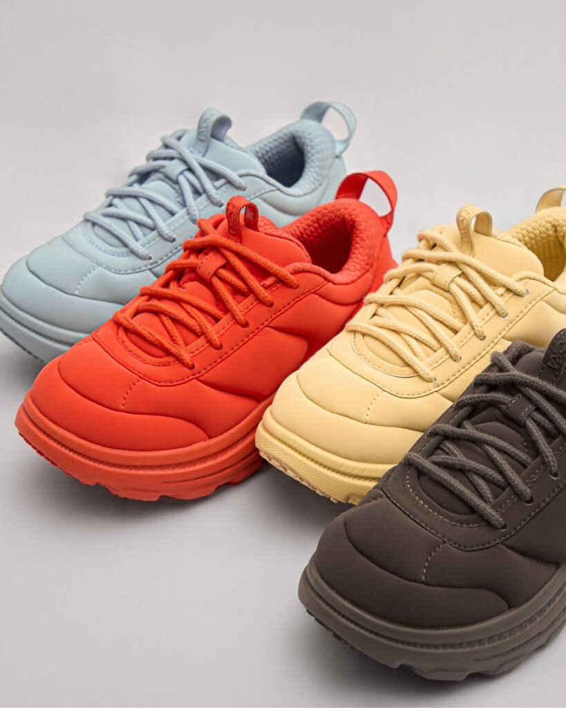 A stylish, high-quality shoe featuring a unique blend of Marni's vibrant color-blocking design and HOKA's comfortable, supportive technology