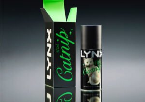 Bottle of Lynx with Catnip men’s fragrance, designed to appeal to both men and their cats