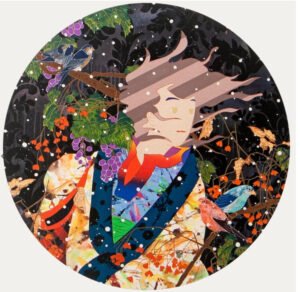 Tomokazu Matsuyama’s “People Everyday Was My Mind (Brown)” 2017 print, blending traditional and contemporary elements
