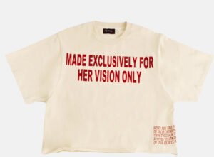 Visionary Club boxy tee with “Letter To Your Heart” text printed on the chest, styled in neutral tones on heavyweight Cloth