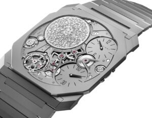 Bvlgari Octo Finissimo Ultra Tourbillon watch with a 1.85mm titanium case and skeletonized dial