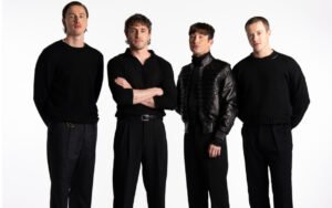 The cast of Sam Mendes’ Beatles biopic representing John, Paul, George, and Ringo in character for the 2027 film series