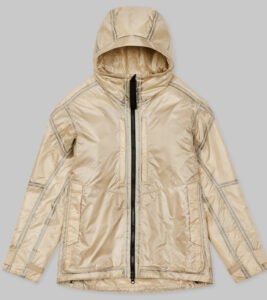 Close-up of the Vollebak Martian Aerogel Jacket – Mercury Edition, showcasing aerogel panels and Zylon outer shell