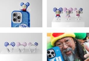 Colorful Casetify phone cases featuring Takashi Murakami’s MR. DOB character in vibrant, limited edition designs