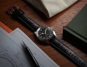 Close-up of the Hamilton Khaki Field Murph Auto, inspired by the film Interstellar