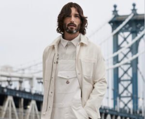 Model wearing Moncler Summer 2025 technical jacket