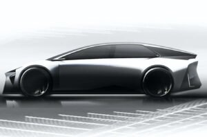 Toyota concept EV on digital render highway, symbolizing next-gen solid-state battery revolution