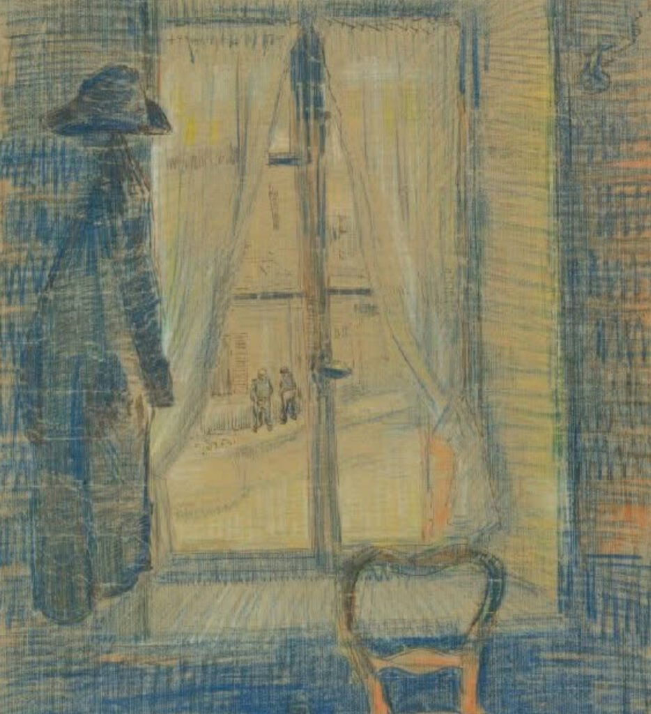 Vincent van Gogh’s 1887 painting of a softly lit window in the Bataille Restaurant, capturing stillness and interior emotion