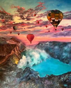 Marina Gavrilova’s Sky Walk (2025), an abstract acrylic and oil painting evoking sky, movement, and emotional solitude