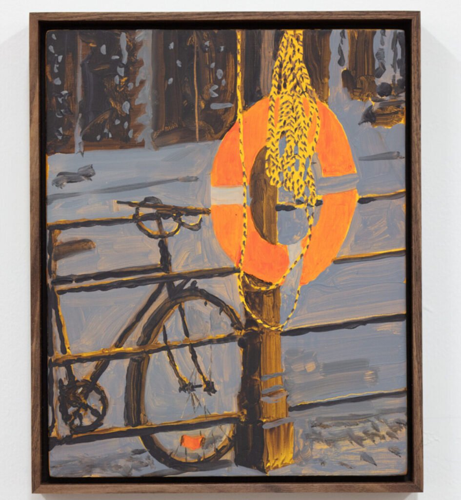 Will Yackulic’s 2024 oil painting Along the Spree, depicting a serene, foggy Berlin riverscape in muted tones