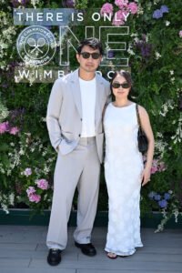 Simu Liu and Allison Hsu in the AELTC’s Parkside Suite in No.1 Court at The Championships 2025. Held at All England Lawn Tennis and Croquet Club, Wimbledon. Day 1, on June 30, 2025 in London, England. (Photo by Stuart C. Wilson/Getty Images for AELTC)