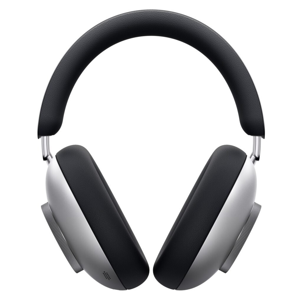 Loewe Leo headphones in black finish with sleek anodized aluminum ear cups and premium leather padding, showcasing refined German engineering.