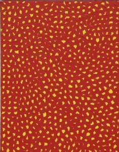Yayoi Kusama Nets 38 1988 abstract red painting with dense yellow infinity-net pattern
