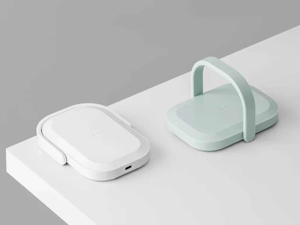 Dual-color Picnic UV Charger designs featuring pastel green and white finishes with portable handle