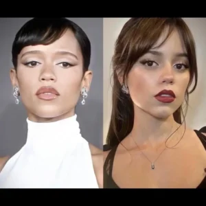 Side-by-side portrait of Jenna Ortega and Taylor Russell, highlighting the two actresses set to star in the remake of Single White Female