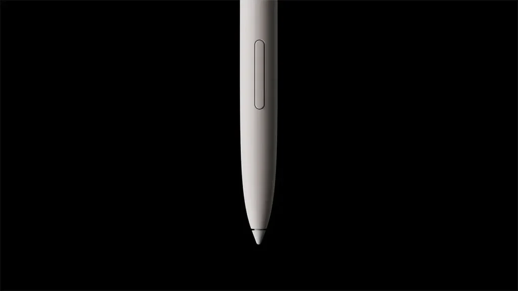 Minimalist digital pen concept designed by Fuseproject for Montblanc, shown vertically against a black background