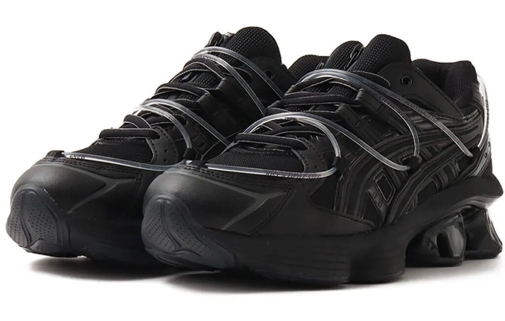 Black YOASOBI x ASICS GEL-Kinetic Fluent sneaker featuring Scutoid GEL cushioning and transparent tubing lace system