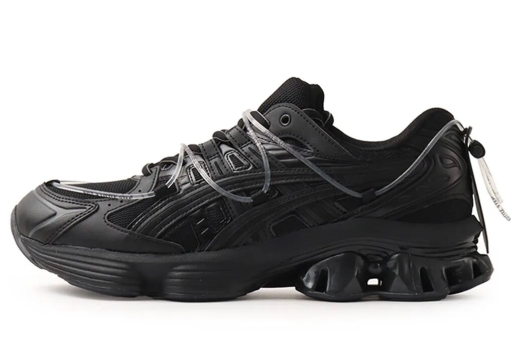 Black YOASOBI x ASICS GEL-Kinetic Fluent sneaker featuring Scutoid GEL cushioning and transparent tubing lace system