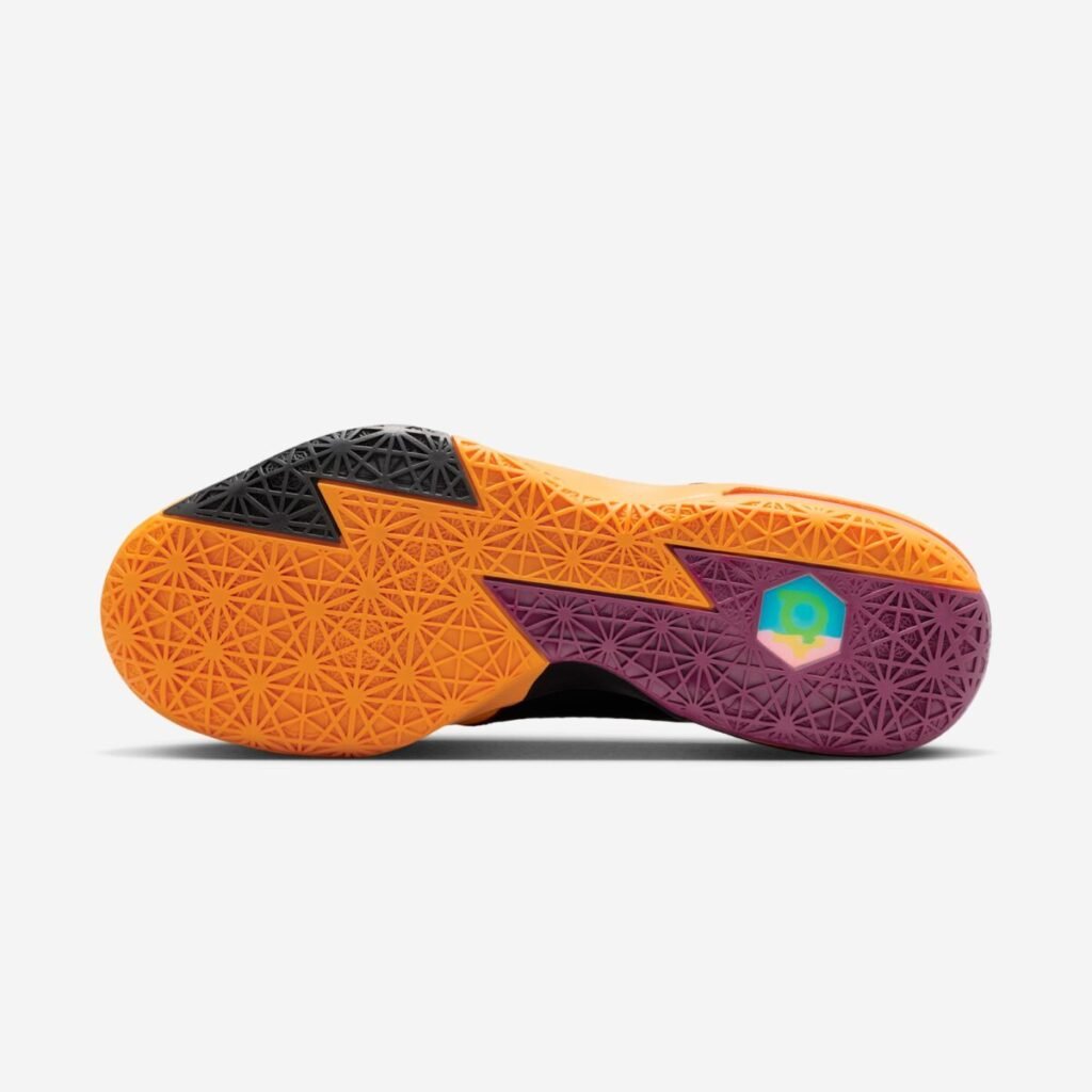 Nike KD 6 “Peanut Butter & Jelly” 2026 outsole showing orange and purple rubber traction pattern with KD logo detail