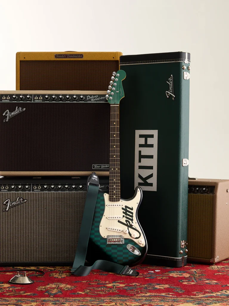 Stadium Green Kith Strat w/ checkerboard, Fender amps & custom case