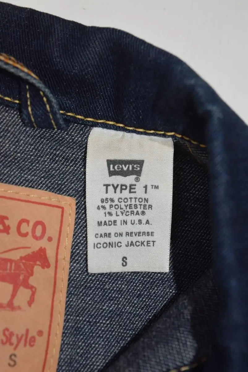 Interior label detail of the Levi’s Type I Jacket from the U.S. Soccer 2026 World Cup collection, showing 'Made in U.S.A.' and Type 1 branding