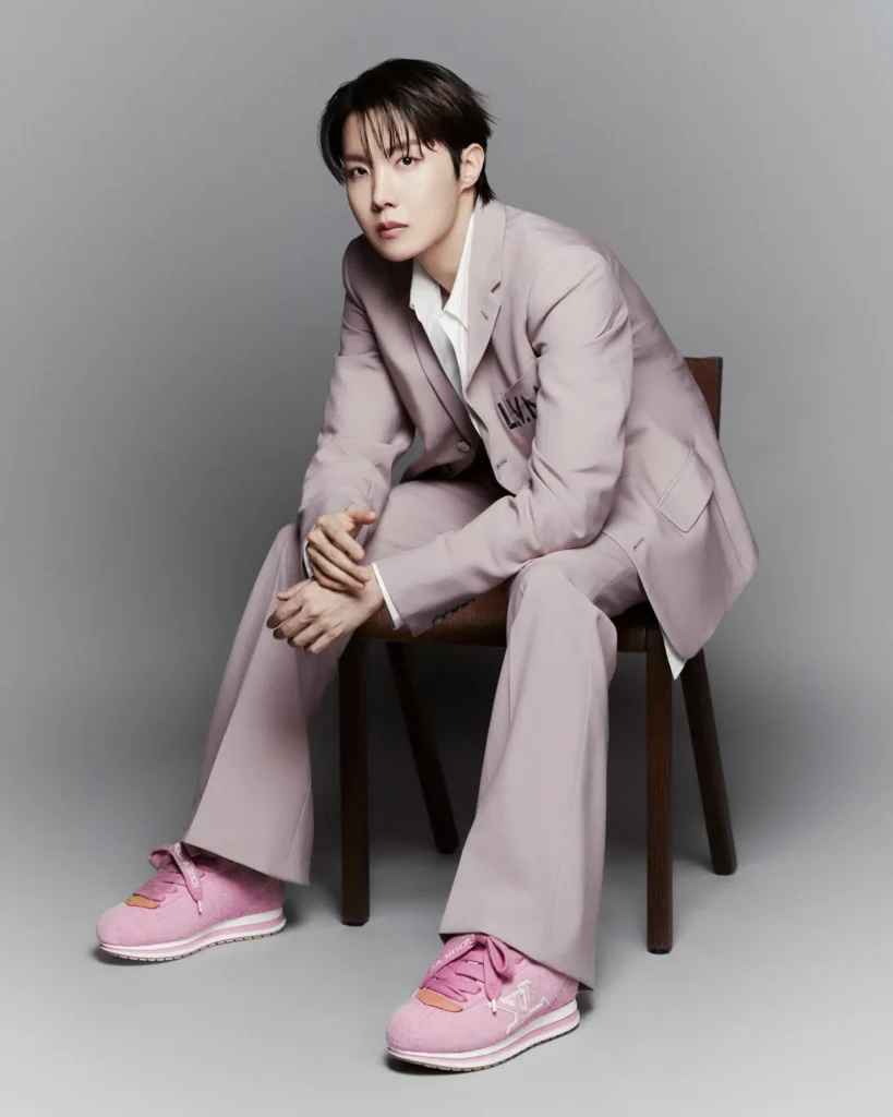 Louis Vuitton LV Buttersoft sneaker in rose suede with white accents designed by Pharrell Williams and j-hope