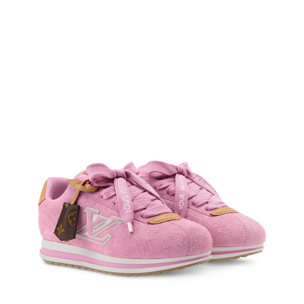 Louis Vuitton LV Buttersoft sneaker in rose suede with white accents designed by Pharrell Williams and j-hope