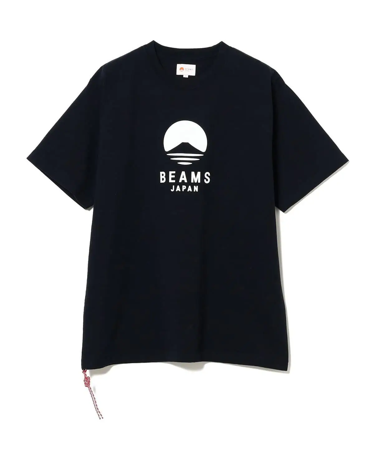 Black BEAMS JAPAN T-shirt featuring a minimalist white graphic of Mount Fuji and sun motif above the brand name, presented against a clean neutral background
