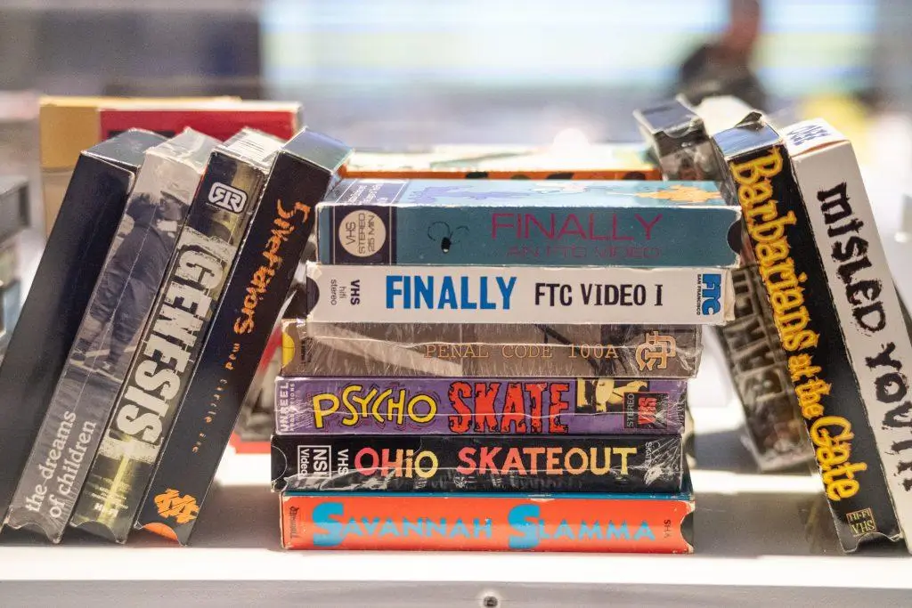 Stack of legendary 90s skate VHS tapes — Genesis, FTC, Psycho Skate, Ohio Skateout and more. Pure nostalgia and the roots of Skate Muzik’s sonic aesthetic