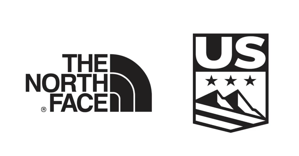 The North Face logo displayed beside the U.S. Ski & Snowboard emblem on a clean white background symbolizing the brands’ new long-term Olympic partnership