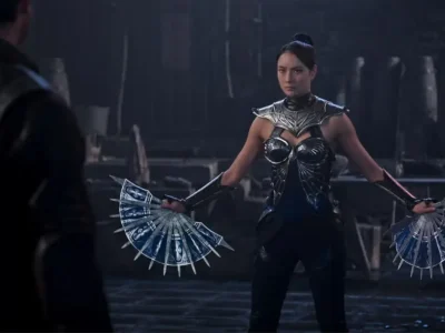 Adeline Rudolph as Princess Kitana in Mortal Kombat II (2026), wearing the character’s regal warrior styling and embodying the iconic Edenian fighter through elegant combat presence and cinematic intensity